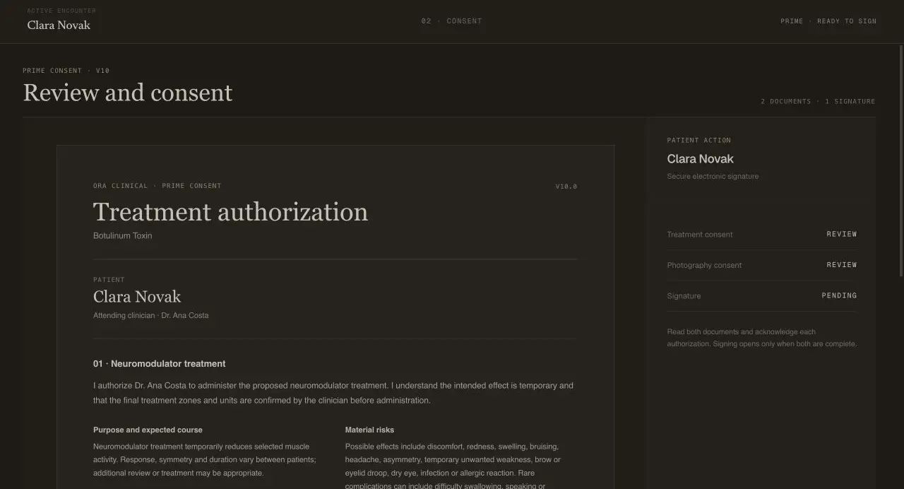 Encounter Workspace Prime Consent review for Clara Novak