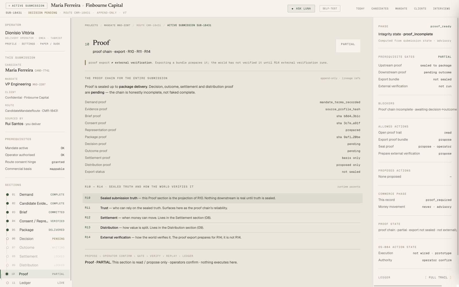 TA brief governed submission proof workspace for the recruiter